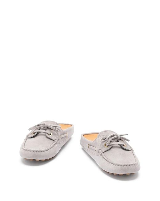 Tod's White Mule Gommino Lacée En Daim Gris Glacier