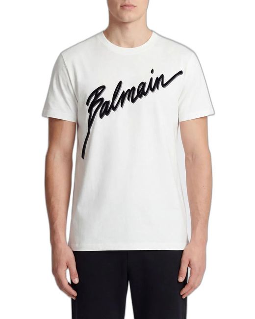 Balmain White Lettre Flocked T-Shirt for men