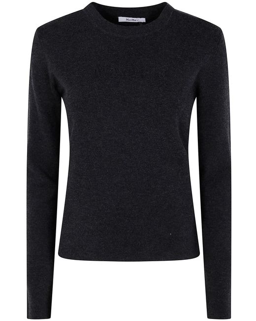 Max Mara Black "Ticino" Logo Long Sleeves Round Neck Sweater