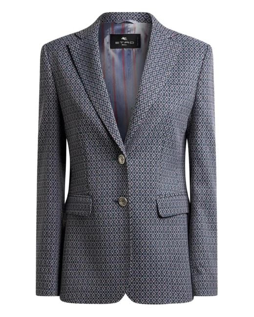 Etro Blue Single Button Closure Blazer
