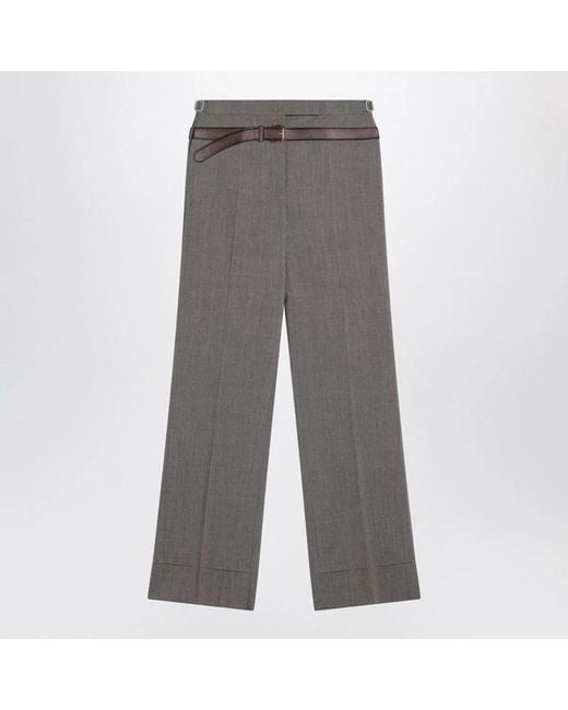 Prada Gray Wool Blend Trousers With Printed Belt
