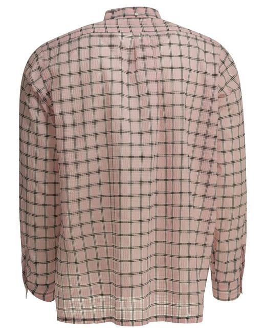 Beams Plus Brown Open Db Nylon Airy Plaid Nylon Casual Shirt for men