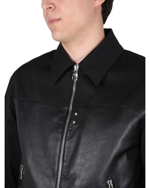 McQueen Black Leather Bomber Jacket for men