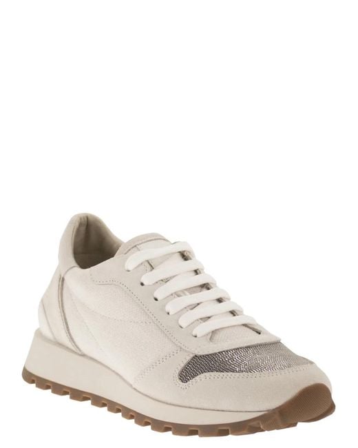 Brunello Cucinelli White Leather And Fabric Trainers