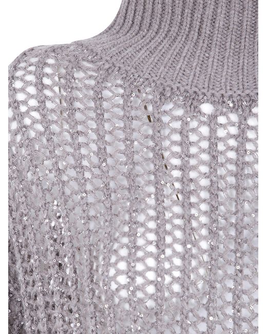 D.exterior Gray Crystals Short Sleeves Turtle Neck Sweater