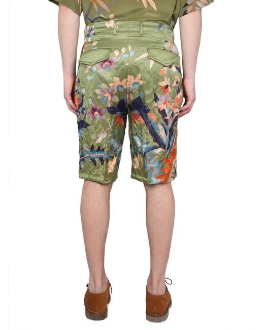Etro Green Bermuda Shorts With Floral Print for men