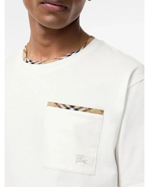 Burberry White Check Trim T-Shirt for men