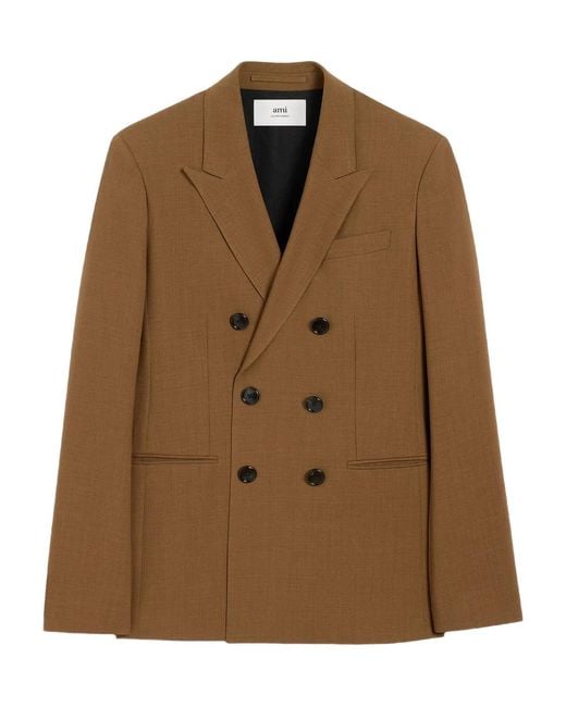 AMI Brown Double-Breasted Wool Jacket