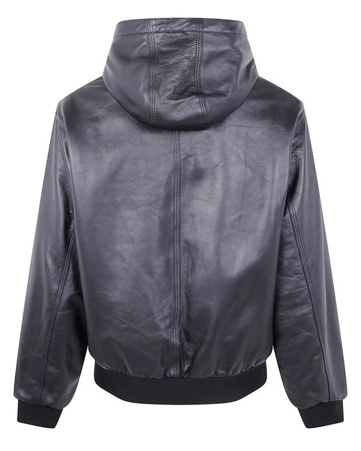 Giorgio Brato Blue Nappa Leather Oversized Hooded Bomber Jacket for men