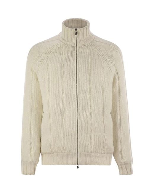 Brunello Cucinelli Natural Cashmere Knit Down Jacket With Zip for men