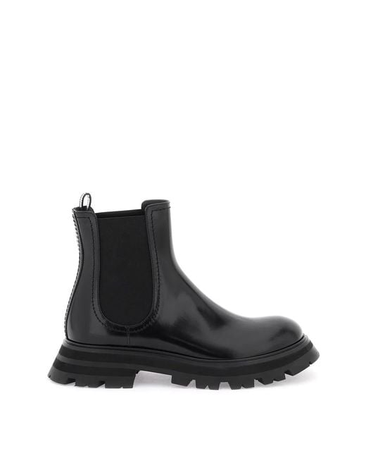 McQueen Black Leather Ankle Boots