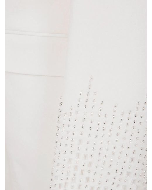 Golden Goose Deluxe Brand White Journey W's Single Breasted Over Jacket Viscose Wool Crepe W Satin Lapel & Beads Embroidery