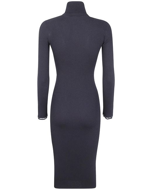 Elisabetta Franchi Blue Long Sleeve Dress With Belt
