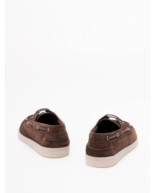Prada Brown Suede Boat Shoes for men