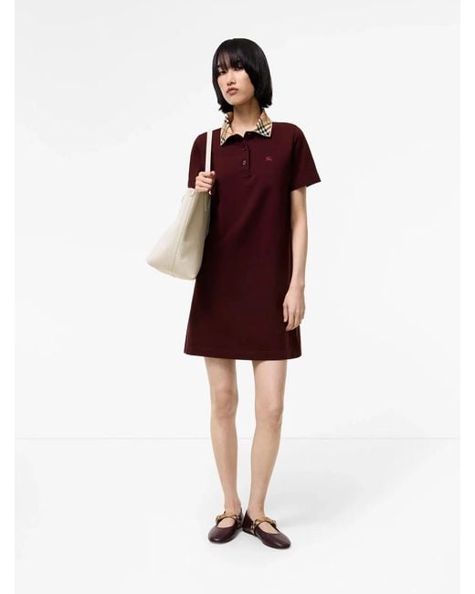 Burberry Red Cotton Polo-Style Dress With Check Collar