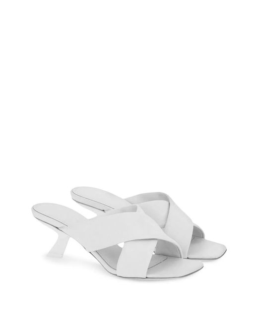 Ferragamo White Crossover-Strap Detail Lambskin Mules