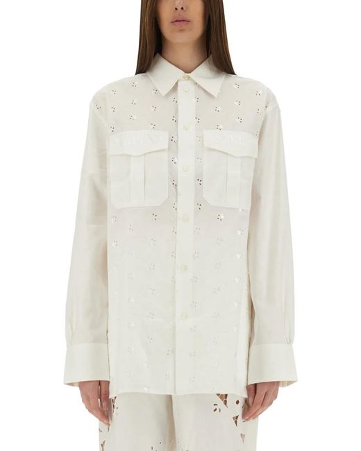 MARINE SERRE White Upcycled Linen Shirt
