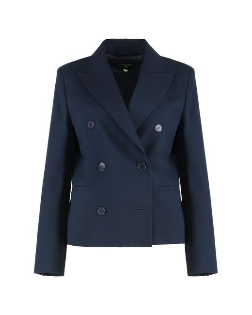 Max Mara Women's Blue Double-Breasted Jacket Carpet