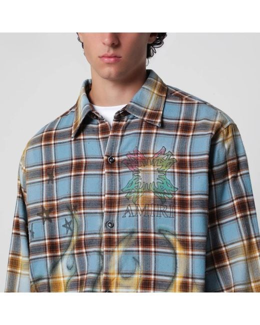 Amiri Multicolor Ma Quad Bleached Cotton Flannel Shirt for men