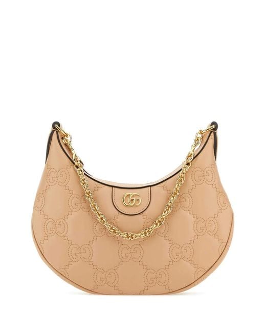 Gucci Natural Powder Leather Small Lion Gg Handbag