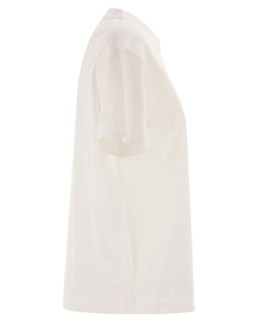Brunello Cucinelli White Cotton Jersey T-Shirt With Shiny Tab