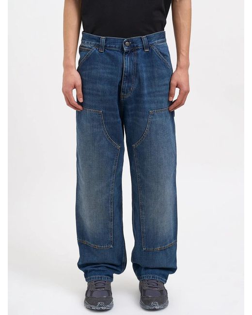 Carhartt Blue Double Knee Denim Pants 'Camano' for men