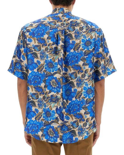 Moschino Blue Flowers Allover Print Shirt for men