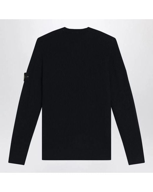 Stone Island Black Ribbed Crewneck Sweater for men