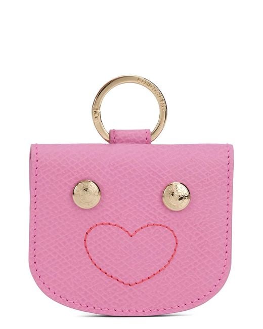 Longchamp Pink Leather Card Holder With Ring