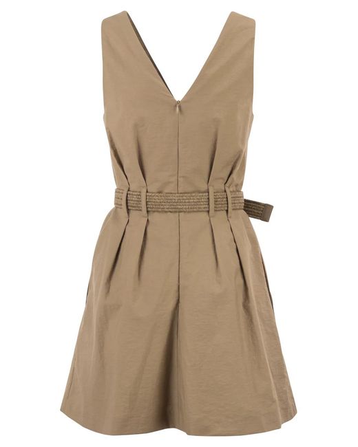 Brunello Cucinelli Natural Sleeveless Dress With Braided Belt