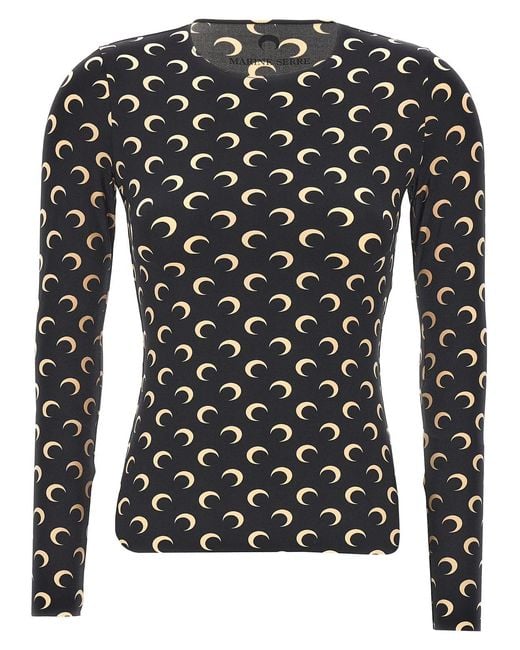 MARINE SERRE Black 'Moon Printed Jersey' T-Shirt