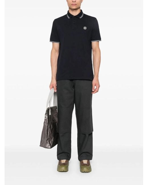 Stone Island Black Slim Fit Short Sleeve Polo Shirt With Compass Patch for men