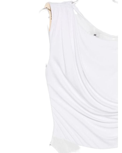 Elisabetta Franchi White Jersey Bodysuit With Jewel Shoulder