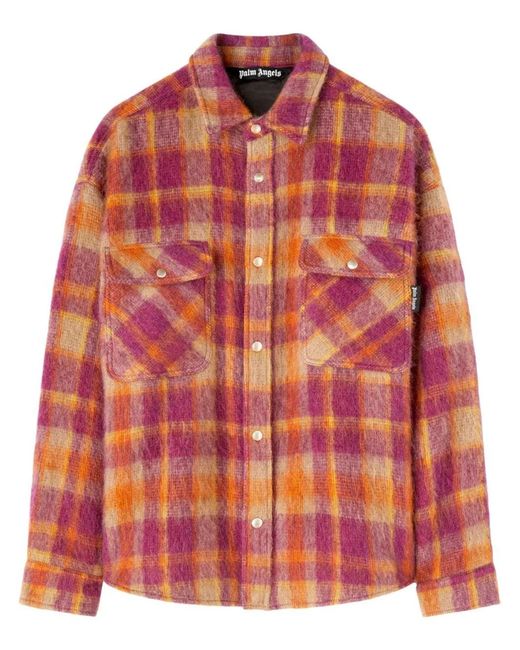 Palm Angels Orange Checked Wool Overshirt for men