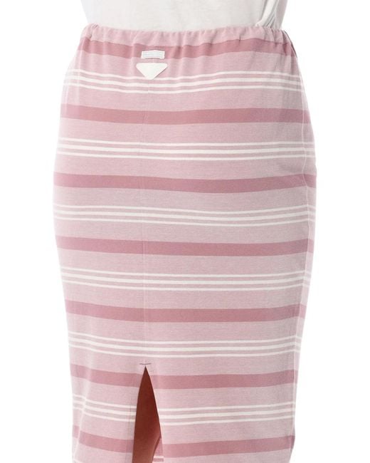 Prada Pink Striped Piqué Midi Skirt