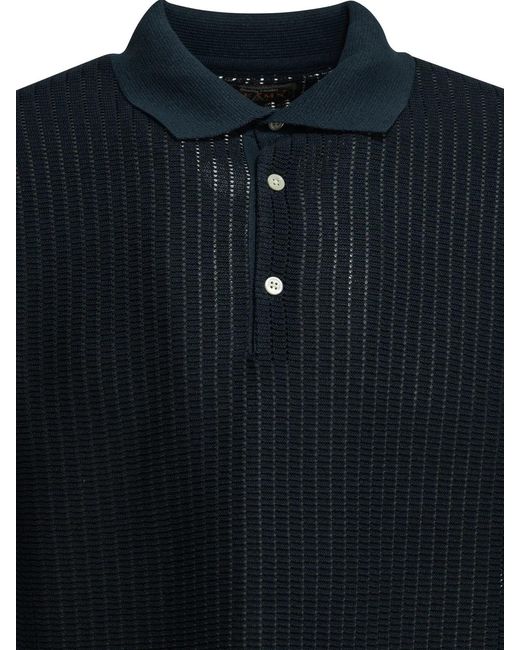 Beams Plus Black Paper Polyester Nylon Spandex Washi Yarn Polo Shirt for men