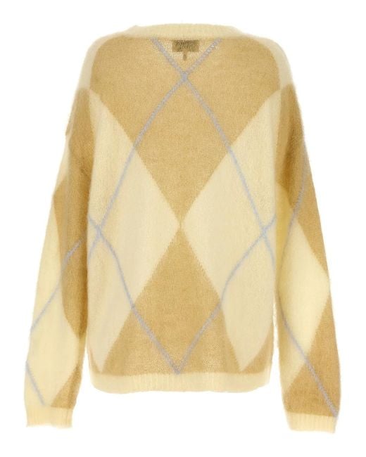 Ganni Yellow Logo Embroidery Diamond Sweater