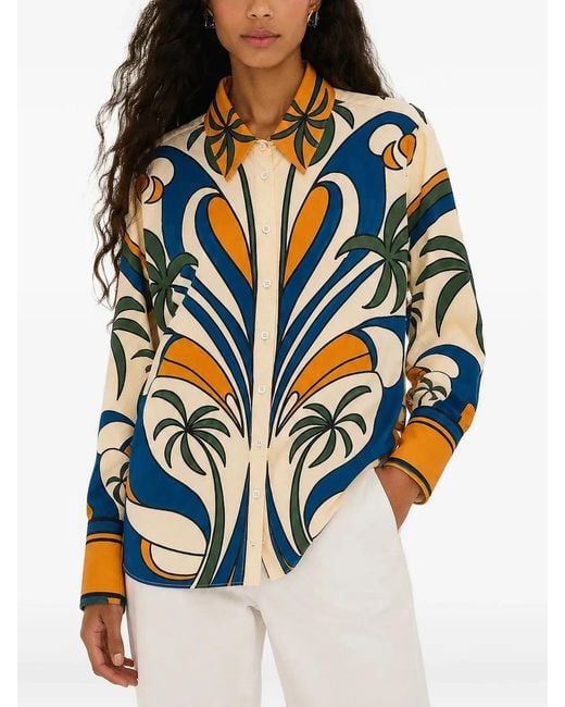 Farm Rio Blue Tropical Graphic Shirt