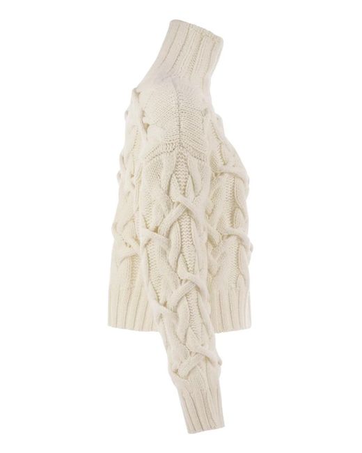 Brunello Cucinelli White Braided High-Necked Cashmere Sweater