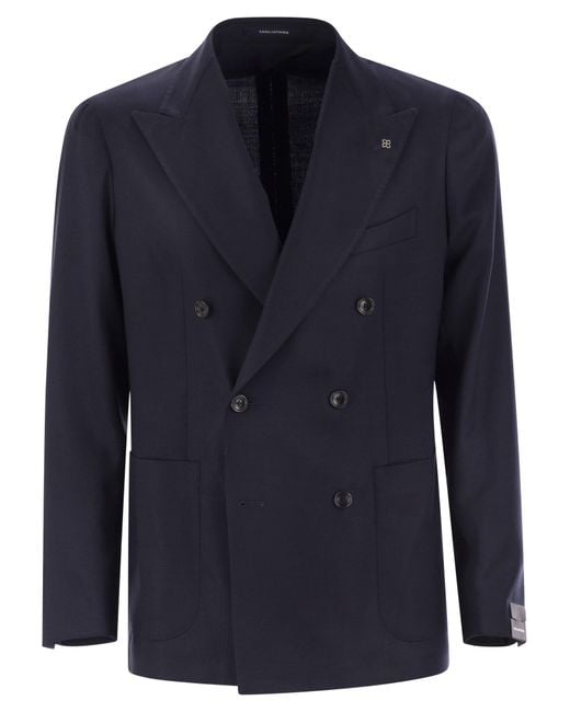 Tagliatore Blue Double-Breasted Virgin Wool Jacket for men