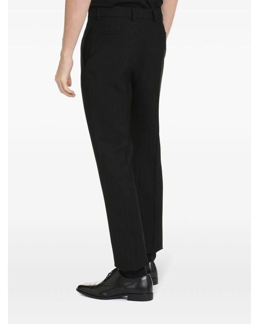 Saint Laurent Black Pressed-Crease Pleated Straight-Leg Trousers for men