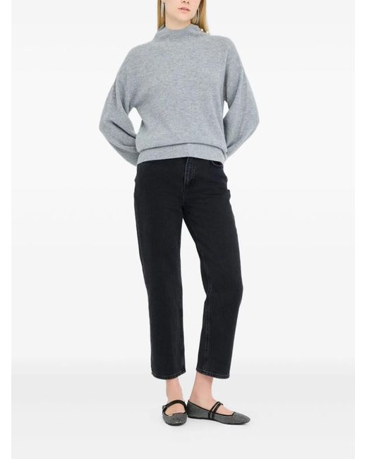 Liu Jo Gray Pearl Embellished Puff Sweater