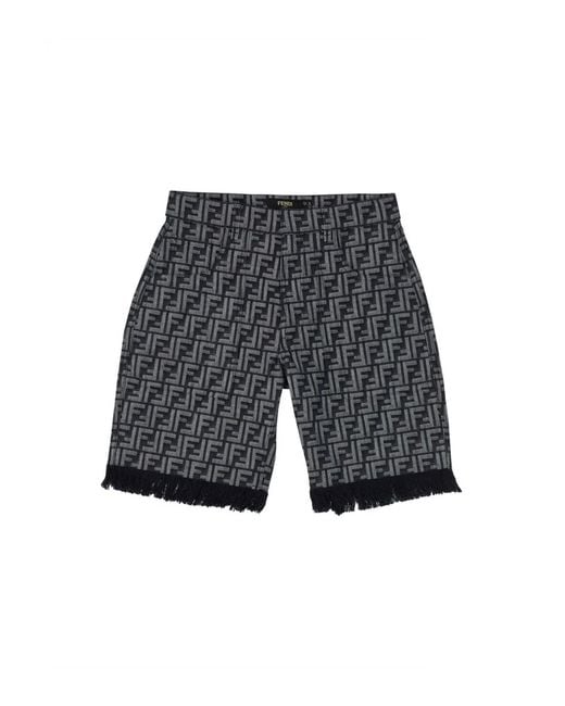 Fendi Gray Ff Denim Bermuda Shorts for men