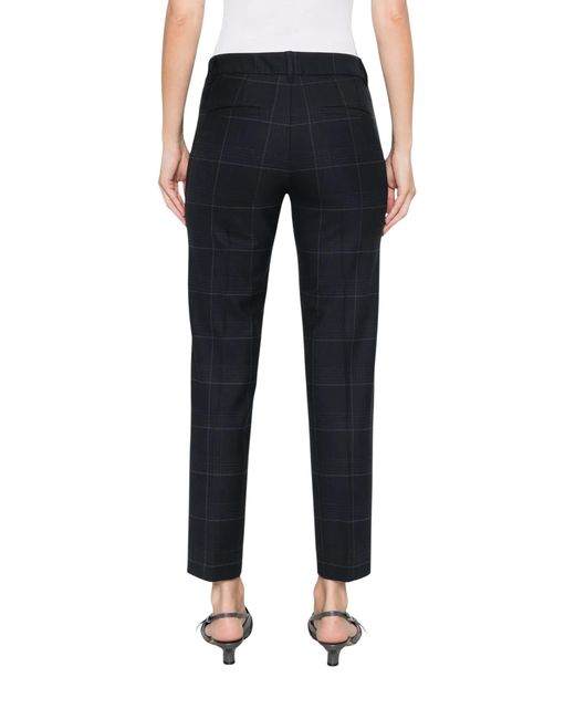 Marella Black Check-Pattern Slim-Fit Trousers