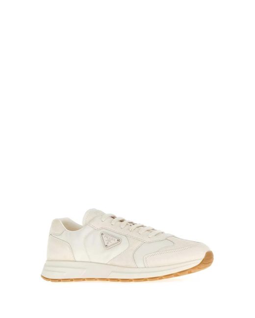 Prada White Re-Nylon And Suede Sneakers for men