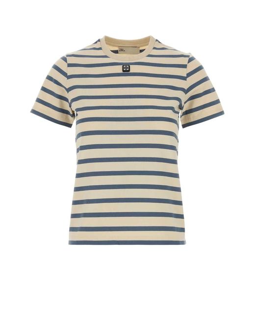 Tory Burch White Ivory Stripes Crew Neck T-Shirt