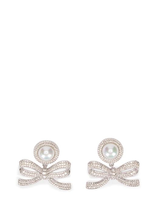 Self-Portrait White Earrings With Bow And Pearl