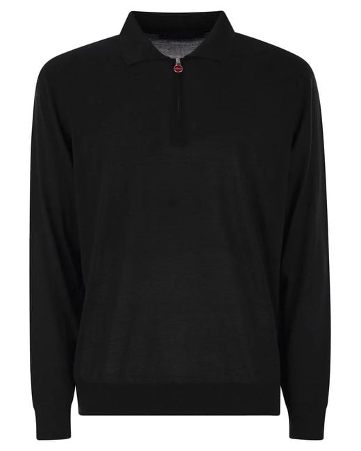 Kiton Black Wool Polo Shirt for men
