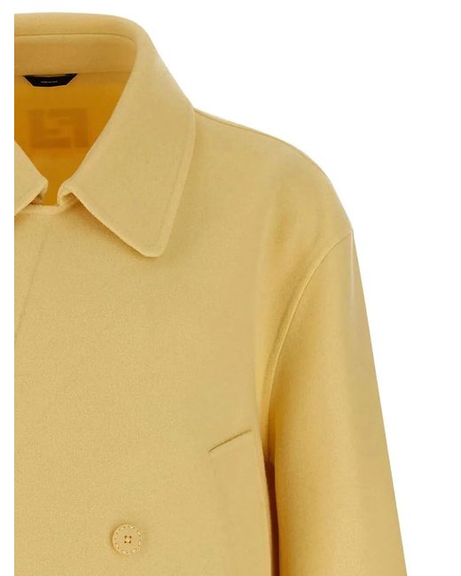 Fendi Yellow Wool Double-Breasted Pea Coat for men