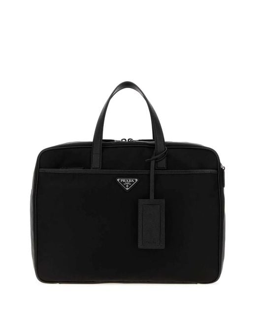 Prada Black Canvas Briefcase for men